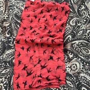 Coral Scarf with Bird Print
